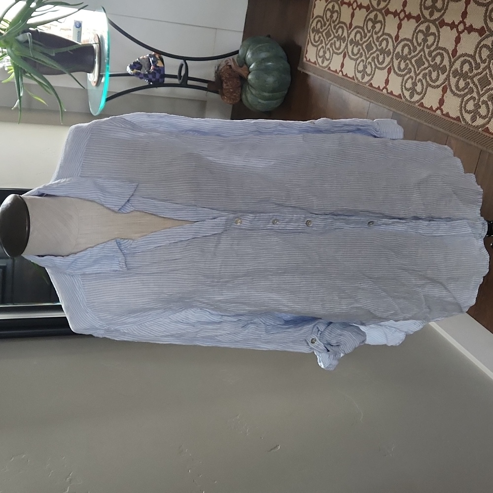 Sigrid Olsen Linen Button Top with fold up buttoned sleeves Size 2X